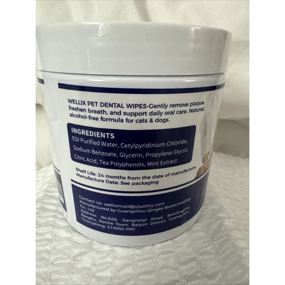 Wellix Dog Cat Dental Finger Wipes 100 Count. Pack of 1